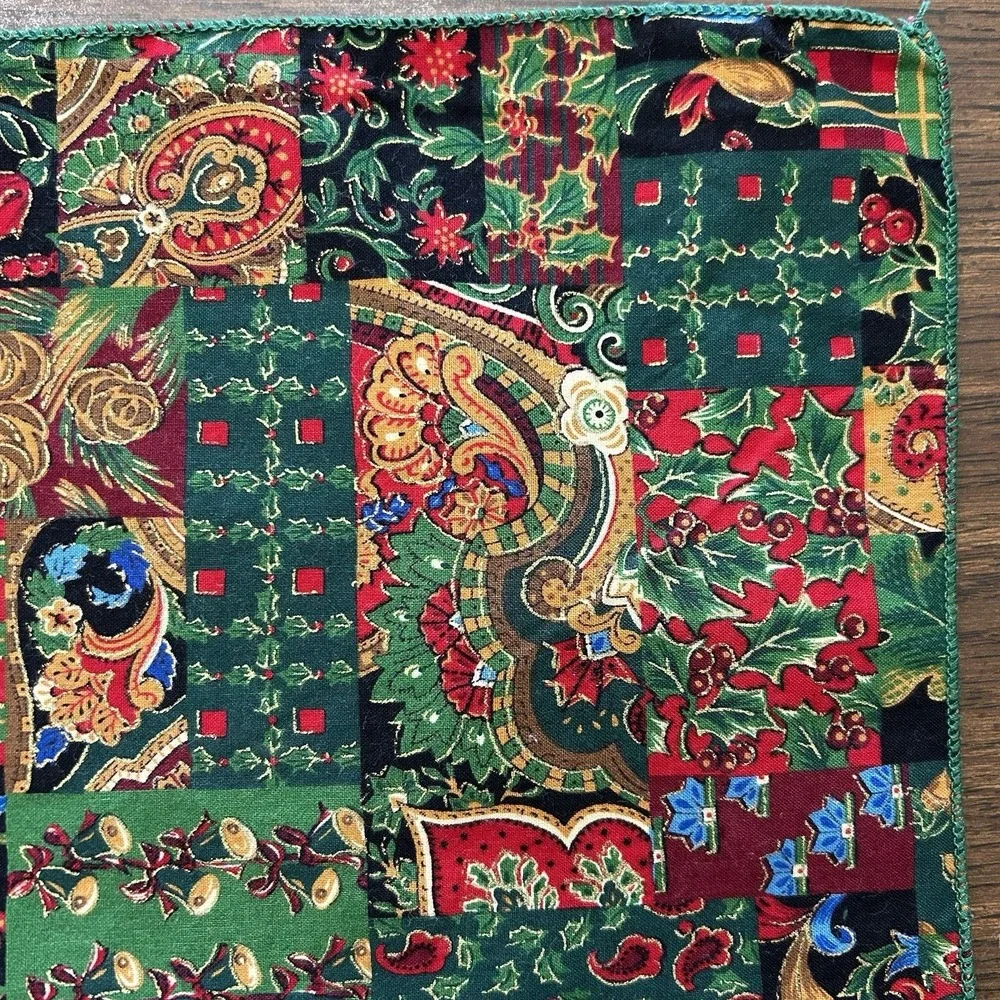 Vintage Handmade Christmas Cloth Napkins Set‎ Of 12 Holly Tartan Paisley 16x16